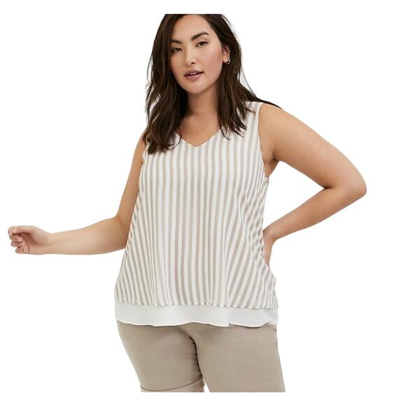 Torrid Tan White Striped Double Layer Georgette Swing Layered Tank Top 1X NWT - Picture 1 of 8